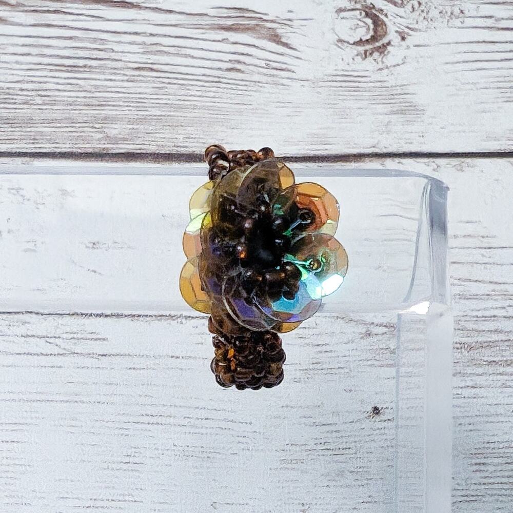 Vintage Beaded Adjustable Ring Stretch Ring With Sequin Flower